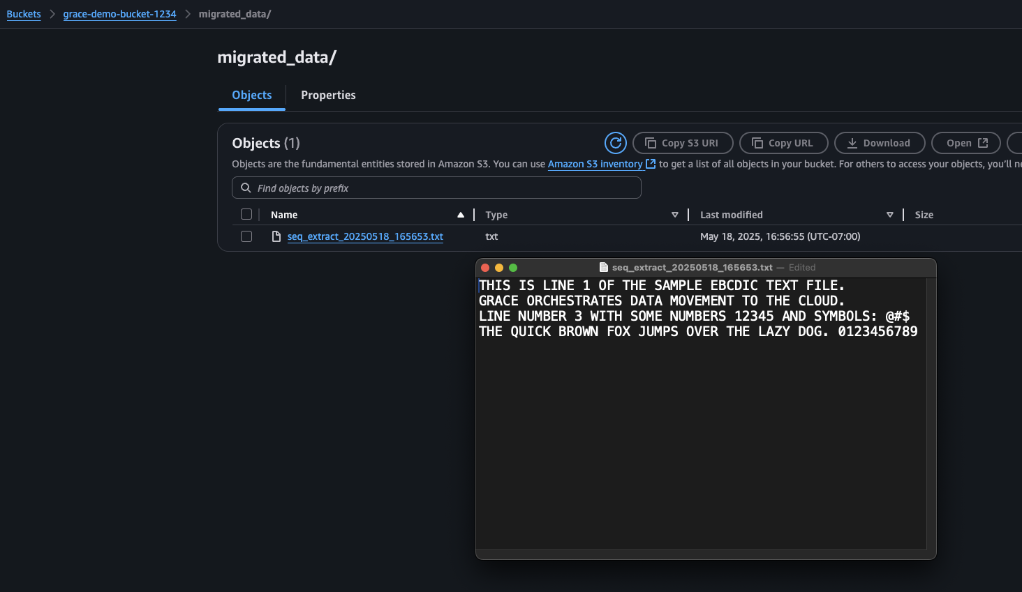 Loaded sequential dataset TXT in the S3 bucket